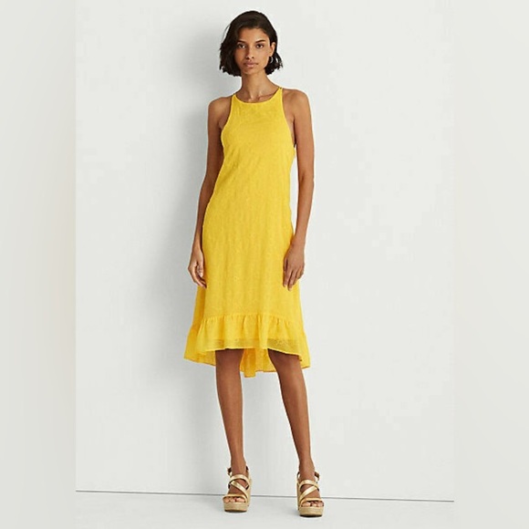 Ralph Lauren Black Label Yellow Embroidered Eyelet Sleeveless Dress Size 0P‎ - Picture 1 of 7